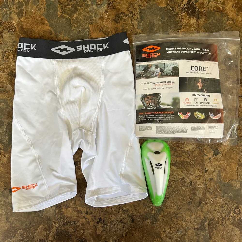 Shock Doctor Compression Shorts With Peewee Cup Boys Size Youth XS White